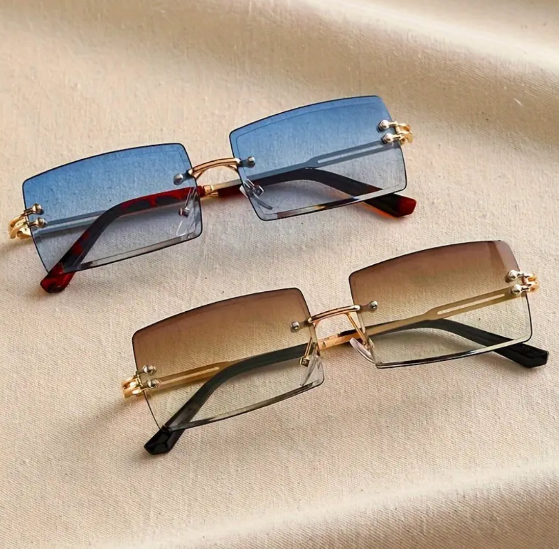 Rimless rectangle frame eyeglasses